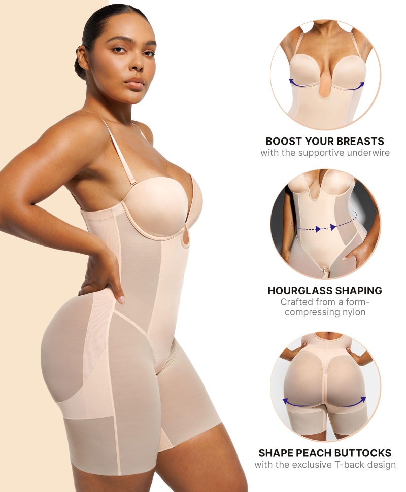SHAPELLX Backless Shapewear for Women Tummy Control Strapless Bodysuit Butt Lifter Thigh Slimming Body Shaper Plunge Bra L - Image 3