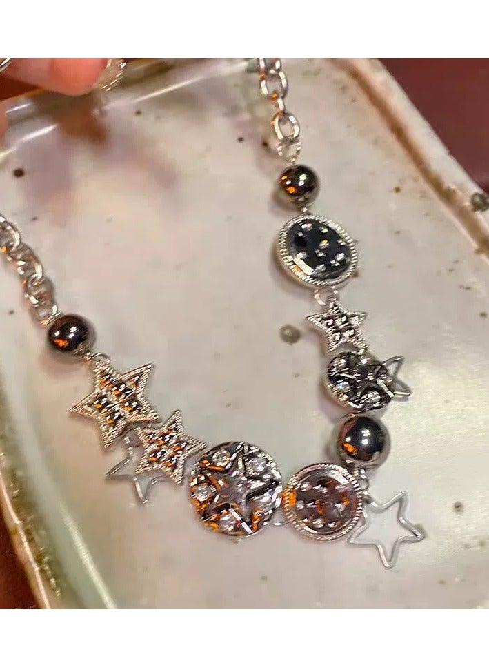 Goolsky Punk Retro Button & Star Pendant Necklace – Heavy-Duty Statement Chain for Women, Sweet Cool  - Image 2