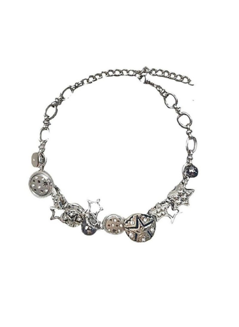 Goolsky Punk Retro Button & Star Pendant Necklace – Heavy-Duty Statement Chain for Women, Sweet Cool  - Image 4