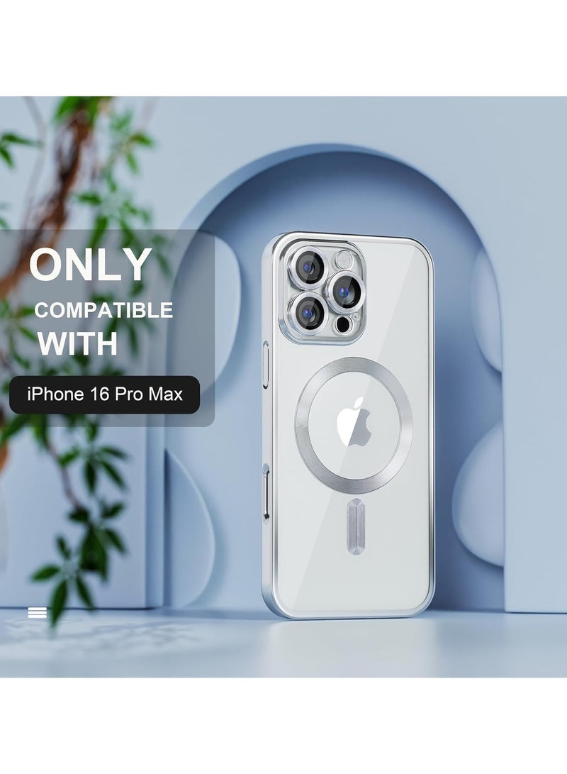 For iPhone 16 Pro Max Case With MagSafe, Strong Magnet, [Shockproof Thin Cover] Full Camera Lens Protector, Plating Glossy Yellowing Resistant Shockproof Soft Protective Case Cover, Anti Scratch & Fingerprint, Silver Clear - Image 2