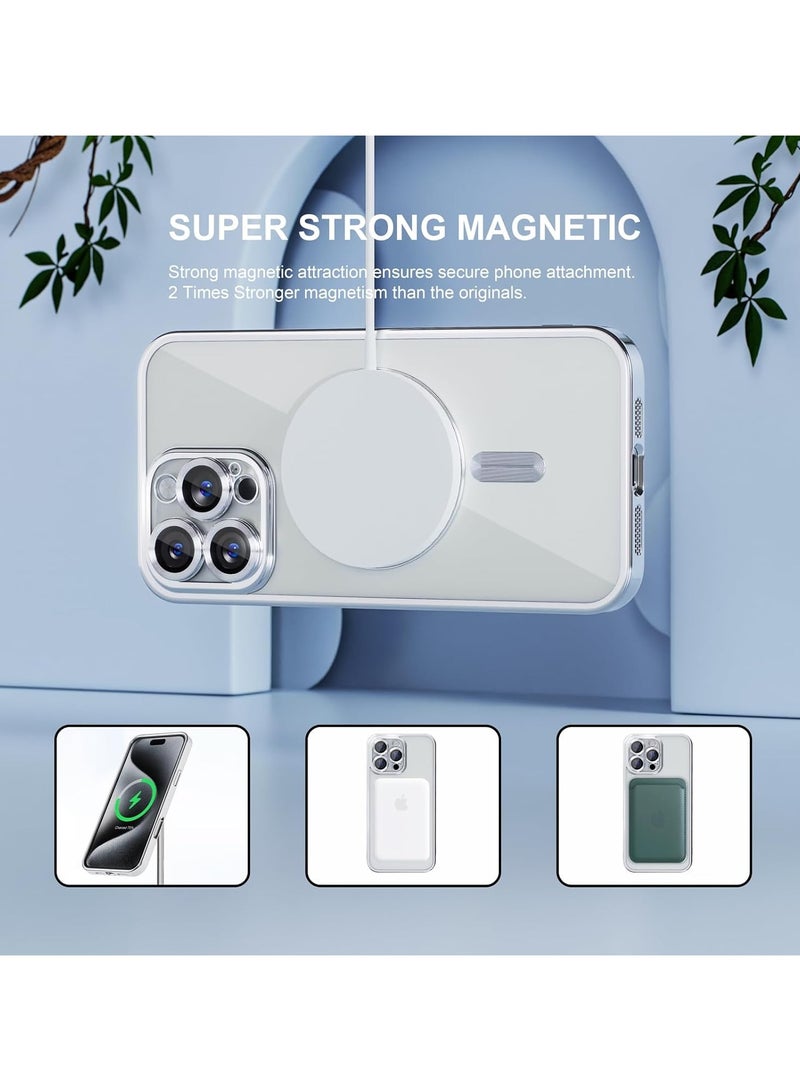 For iPhone 16 Pro Max Case With MagSafe, Strong Magnet, [Shockproof Thin Cover] Full Camera Lens Protector, Plating Glossy Yellowing Resistant Shockproof Soft Protective Case Cover, Anti Scratch & Fingerprint, Silver Clear - Image 5
