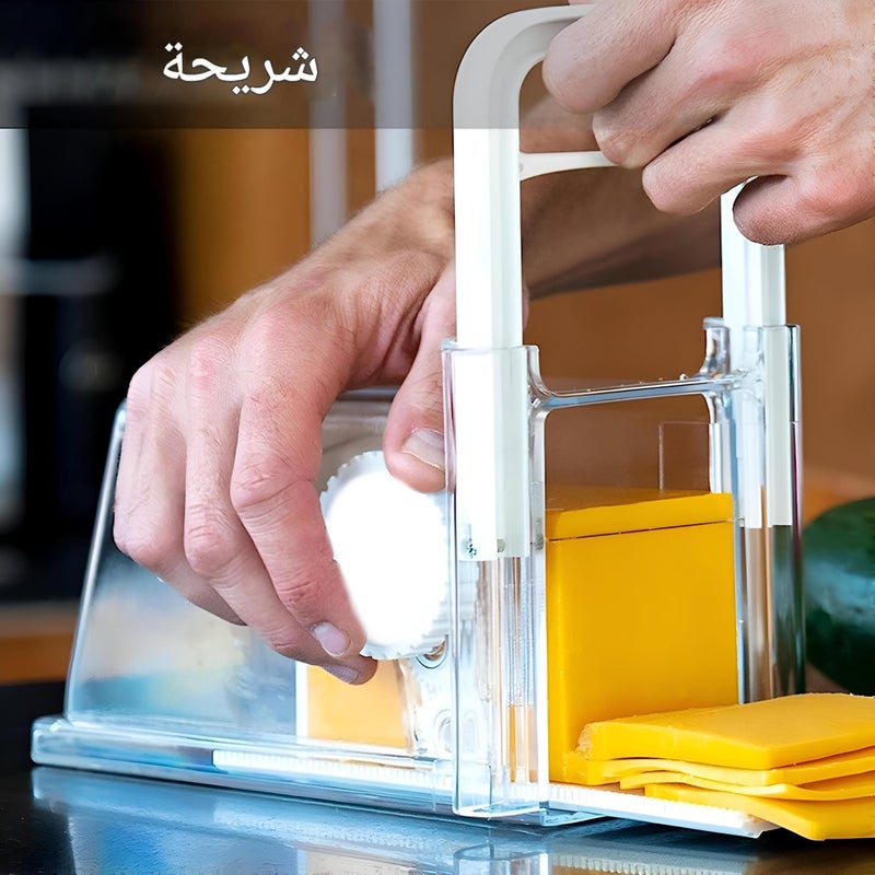 Kitchen slicer - premium 4-in-1 kitchen tool with manual stainless steel blades for slicing and pouring cheese, meat and vegetables, as well as an airtight container for organized refrigerator and tab - Image 4