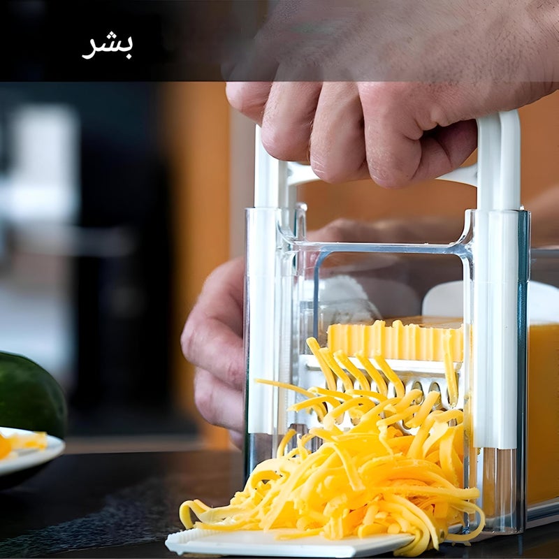 Kitchen slicer - premium 4-in-1 kitchen tool with manual stainless steel blades for slicing and pouring cheese, meat and vegetables, as well as an airtight container for organized refrigerator and tab - Image 5