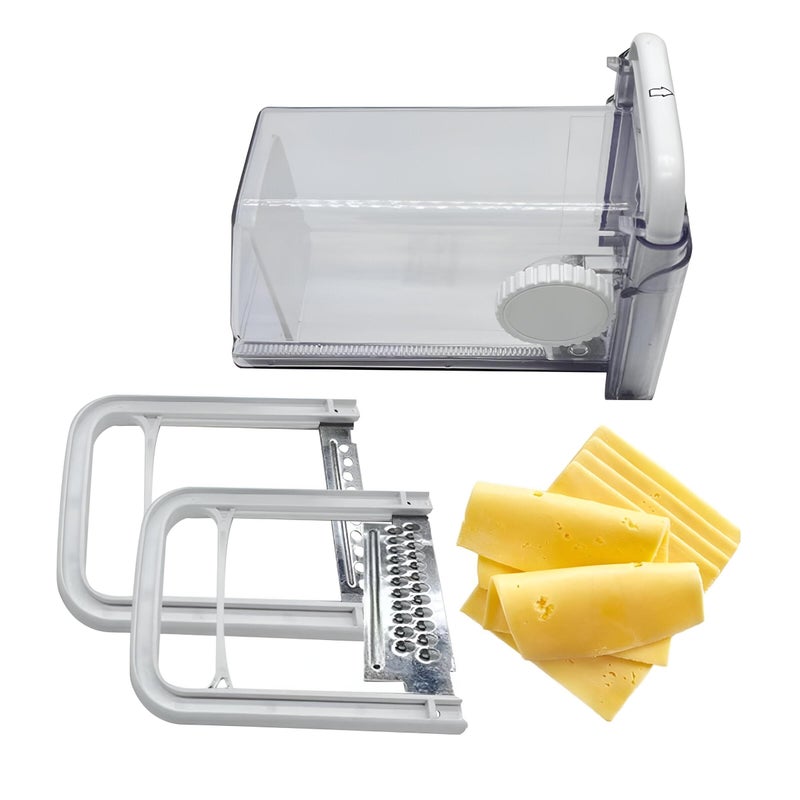 Kitchen slicer - premium 4-in-1 kitchen tool with manual stainless steel blades for slicing and pouring cheese, meat and vegetables, as well as an airtight container for organized refrigerator and tab - Image 2