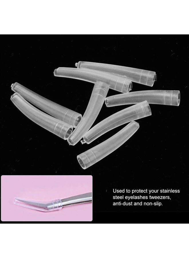 Alucy Transparent Plastic Elbow Tweezers, 10Pcs Non-Slip Eyelashes Grafting Head Cover + Stainless Steel Tweezers Protective Cover For Men & Women - Eyelashes Grafting Accessories - Image 3