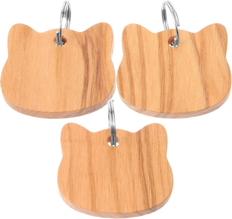 Kichvoe Wooden Cat Head Pet Tags 3pcs Set Dog Id Name Tags Small Collar Charms for Engraving Pet Collar Accessories - Image 1