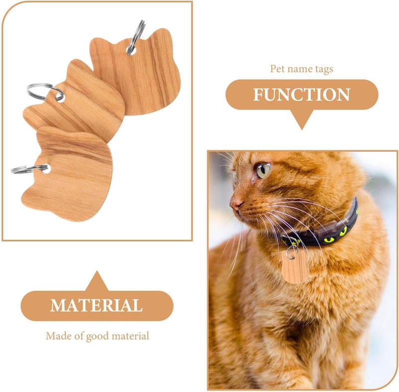 Kichvoe Wooden Cat Head Pet Tags 3pcs Set Dog Id Name Tags Small Collar Charms for Engraving Pet Collar Accessories - Image 3