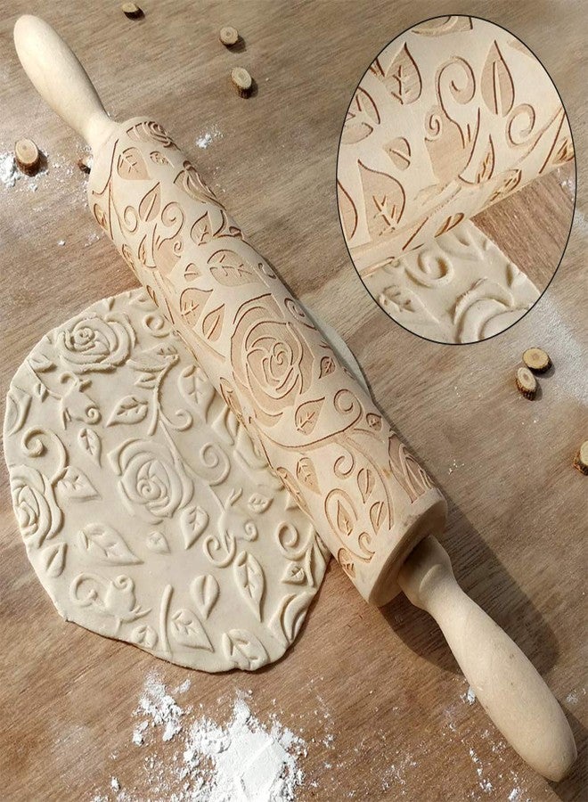 CfoPiryx Wooden Rolling Pin, Rose Flower Embossed Engraved Carved Rolling Pin, Valentine's Day DIY Cookies Biscuit Fondant Cake Dough Roller Baking Tool (Wood color) - Image 4