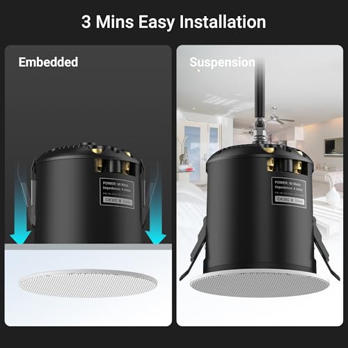 Arylic CK30C 3" Round Recessed Ceiling Speaker, 16 Core Silk Film Tweeter 30-60W Coaxial Passive Speaker. Dust and Moisture Resistant, Suitable for Patio, Bathroom, Public Places Various Scenes - Image 4