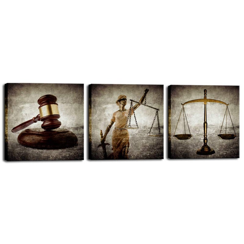 Home Trove Biuteawal - Legal Wall Art Law Firm Scales Justice Hammer Picture Canvas Prints Jusia Lady Poster Painting Vintage Artwork For Court Home Office Study Room Decoration Ready To Hang - Image 1