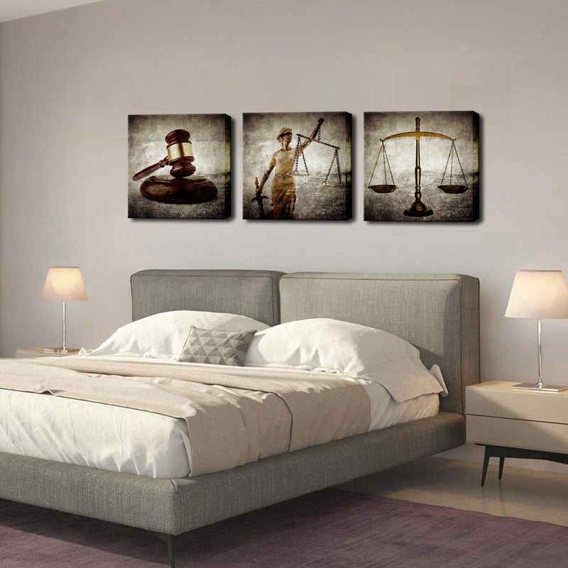 Home Trove Biuteawal - Legal Wall Art Law Firm Scales Justice Hammer Picture Canvas Prints Jusia Lady Poster Painting Vintage Artwork For Court Home Office Study Room Decoration Ready To Hang - Image 2