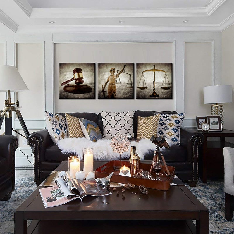 Home Trove Biuteawal - Legal Wall Art Law Firm Scales Justice Hammer Picture Canvas Prints Jusia Lady Poster Painting Vintage Artwork For Court Home Office Study Room Decoration Ready To Hang - Image 4