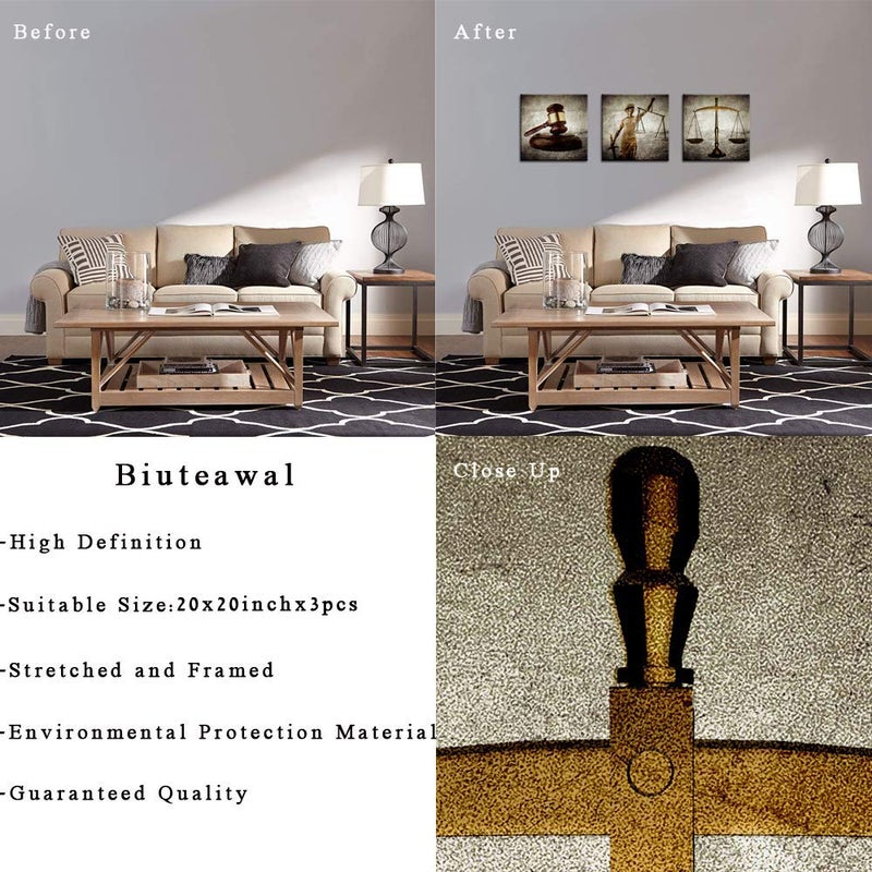 Home Trove Biuteawal - Legal Wall Art Law Firm Scales Justice Hammer Picture Canvas Prints Jusia Lady Poster Painting Vintage Artwork For Court Home Office Study Room Decoration Ready To Hang - Image 5