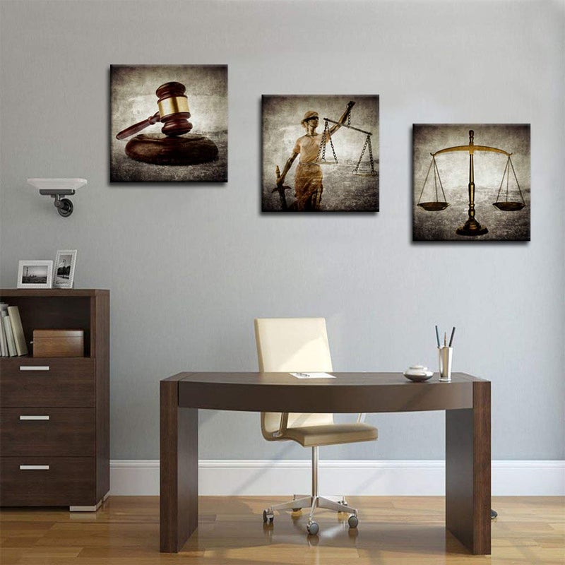 Home Trove Biuteawal - Legal Wall Art Law Firm Scales Justice Hammer Picture Canvas Prints Jusia Lady Poster Painting Vintage Artwork For Court Home Office Study Room Decoration Ready To Hang - Image 3
