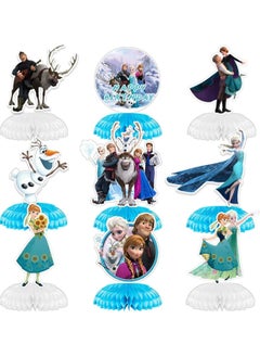 JOLLITY LLC قطع مركزية على شكل قرص العسل من فيلم Frozen Elsa Anna وزينة طاولة ثلاثية الأبعاد وتطريز مزدوج الجوانب ومستلزمات حفلات للأطفال مكونة من 9 قطع  - Image 1