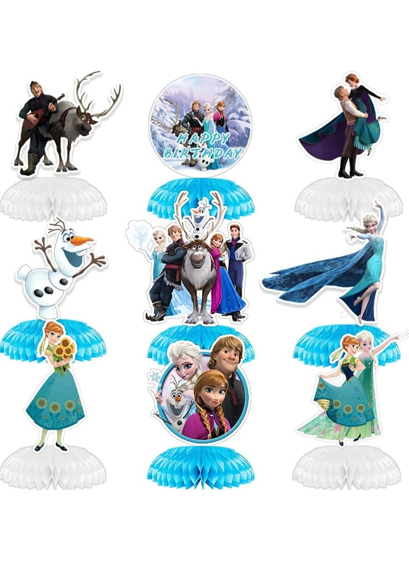 JOLLITY LLC Frozen Elsa Anna Honeycomb Centerpieces 3D Table Decorations Double Sided Stitch Table Toppers Party Supplies Decorations for Kids 9 pcs  - Image 1