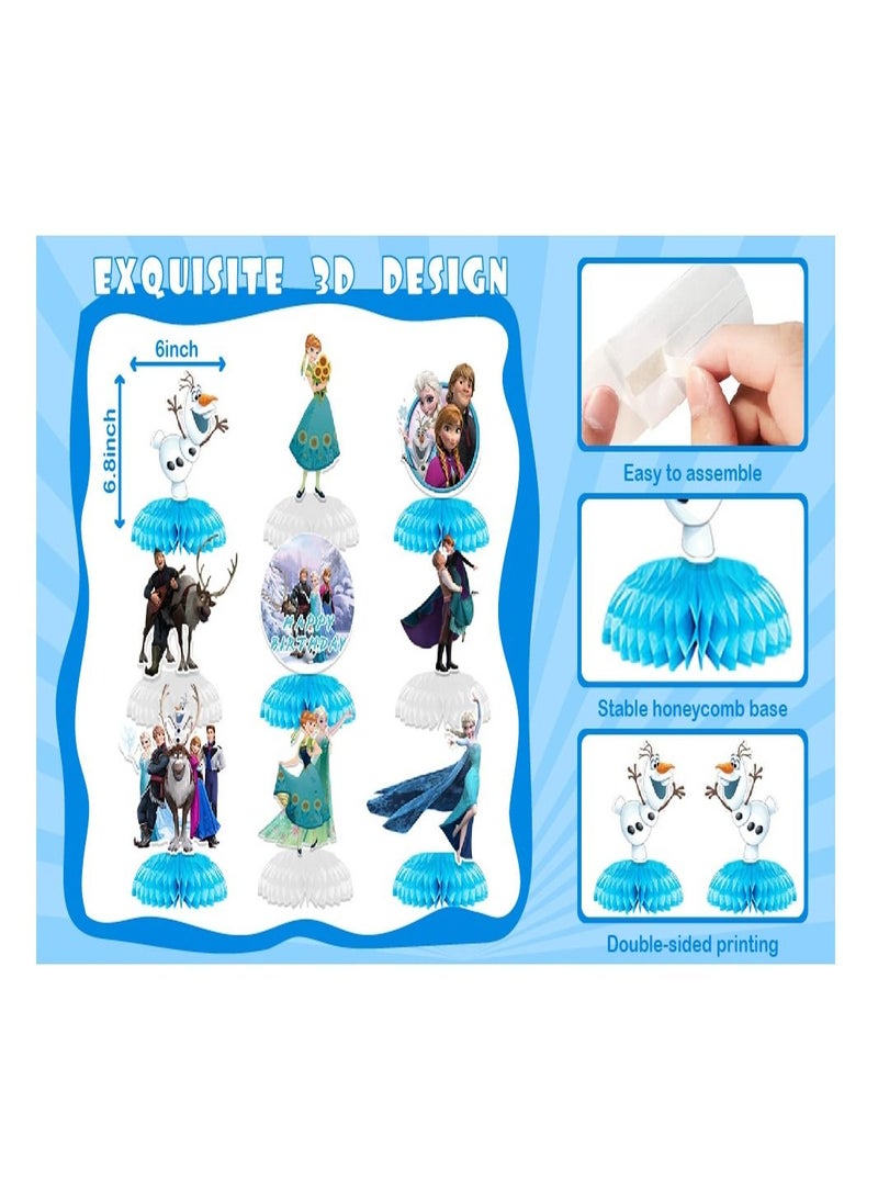 JOLLITY LLC Frozen Elsa Anna Honeycomb Centerpieces 3D Table Decorations Double Sided Stitch Table Toppers Party Supplies Decorations for Kids 9 pcs  - Image 2
