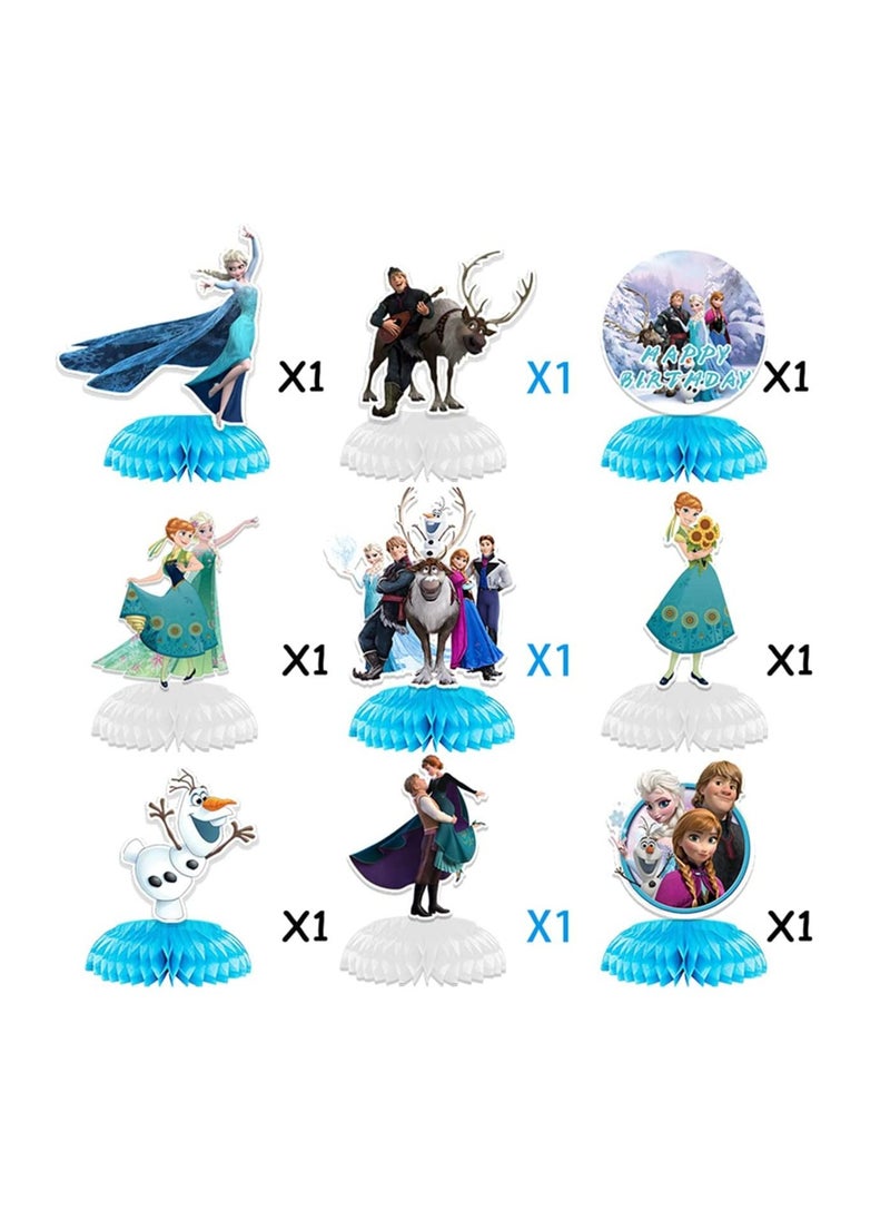 JOLLITY LLC Frozen Elsa Anna Honeycomb Centerpieces 3D Table Decorations Double Sided Stitch Table Toppers Party Supplies Decorations for Kids 9 pcs  - Image 5