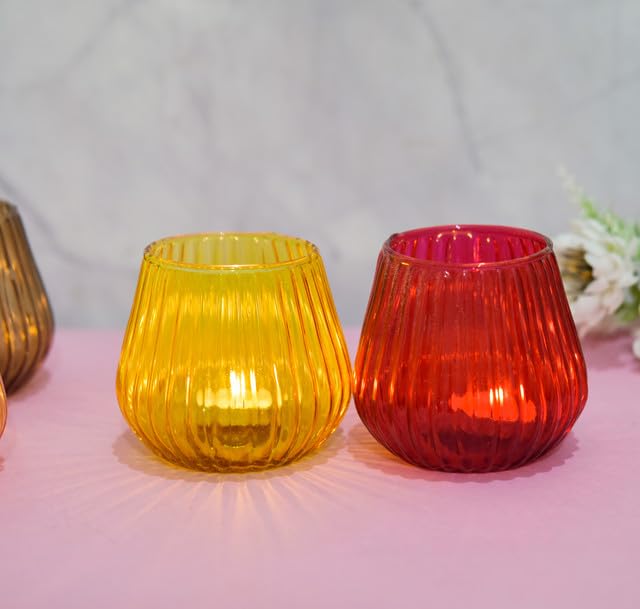 OGGN Glass Mosaic Tealight Candle Holder SetTLight Holder for Diwali Decoration Items Red and Gold Pack of 2 - Image 3