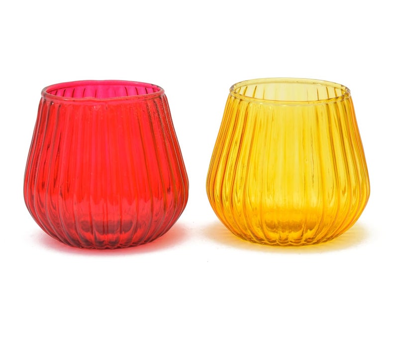 OGGN Glass Mosaic Tealight Candle Holder SetTLight Holder for Diwali Decoration Items Red and Gold Pack of 2 - Image 1