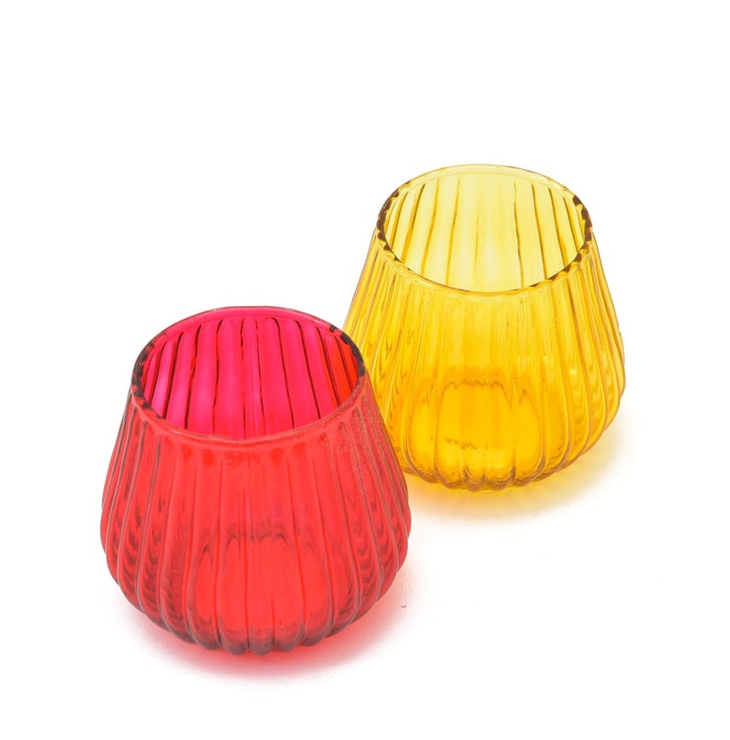 OGGN Glass Mosaic Tealight Candle Holder SetTLight Holder for Diwali Decoration Items Red and Gold Pack of 2 - Image 2
