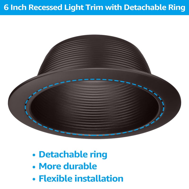 TORCHSTAR 6 Inch Recessed Can Light Trim Rosewood Decor, Step Baffle with Detachable Ring, Full Metal, Fit Halo/Juno Remodel Recessed Housing, Oil Rubbed Bronze, Pack of 6 - Image 4
