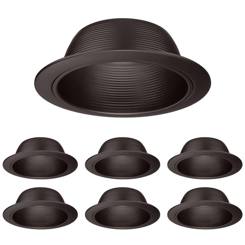 TORCHSTAR 6 Inch Recessed Can Light Trim Rosewood Decor, Step Baffle with Detachable Ring, Full Metal, Fit Halo/Juno Remodel Recessed Housing, Oil Rubbed Bronze, Pack of 6 - Image 1