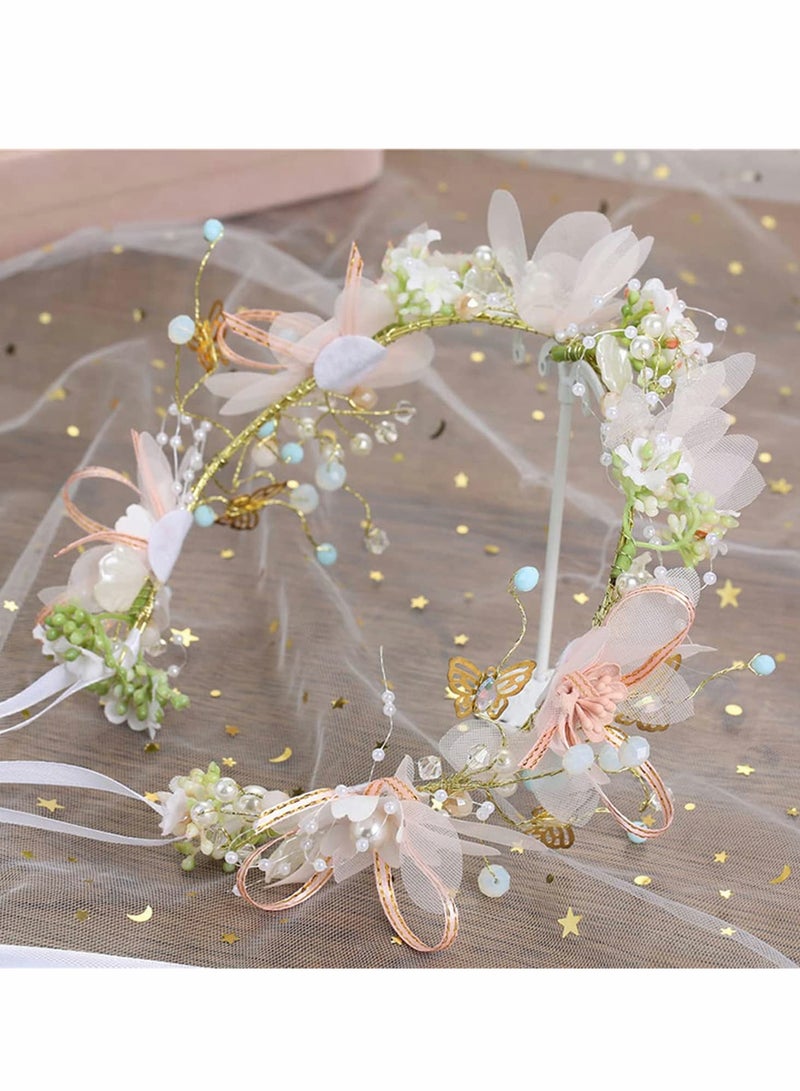 SYOSI Bride Wedding Pearl Hair Vine Tiara Bridal Headband Women Crown Hair Accessory Crystal Vintage Style Hair Band Flower Bridal Headpiece On Party Women Girls Bridesmaid Bohemian Hair bands - Image 5