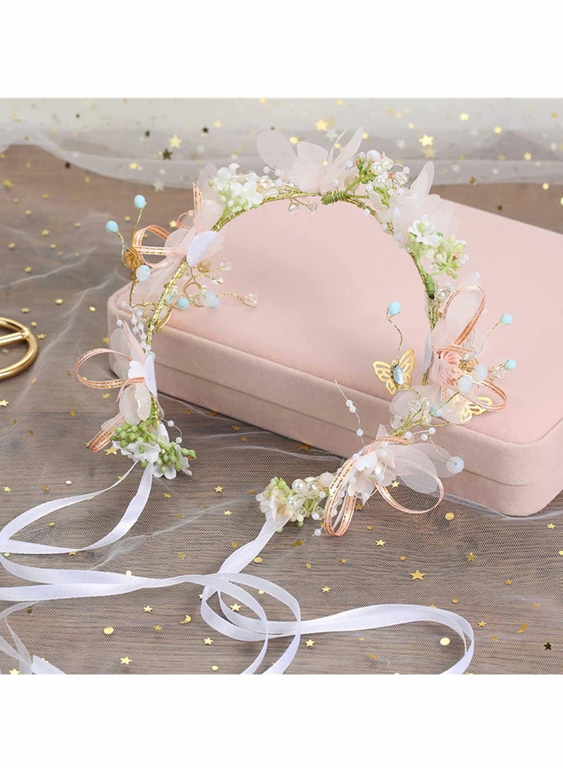 SYOSI Bride Wedding Pearl Hair Vine Tiara Bridal Headband Women Crown Hair Accessory Crystal Vintage Style Hair Band Flower Bridal Headpiece On Party Women Girls Bridesmaid Bohemian Hair bands - Image 2