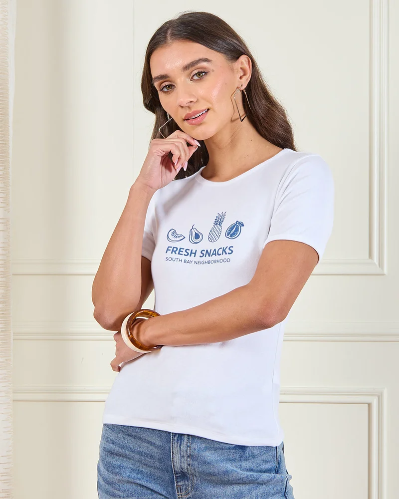 Redtag Women White Printed T-shirt