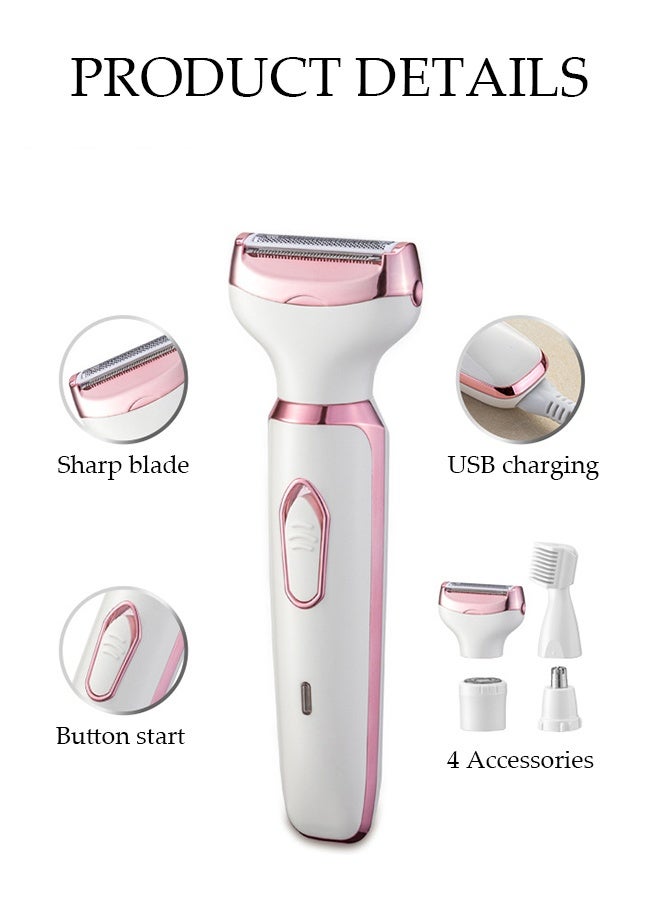 DUNISO ماكينة حلاقة كهربائية للنساء، ماكينة حلاقة للسيدات 4 في 1 بدون ألم، ماكينة تشذيب بيكيني محمولة ومقاومة للماء، جهاز إزالة شعر للسيدات قابل لإعادة الشحن للاستخدام الرطب والجاف، لإزالة الشعر من الوجه والساقين وتحت الإبط - Image 3