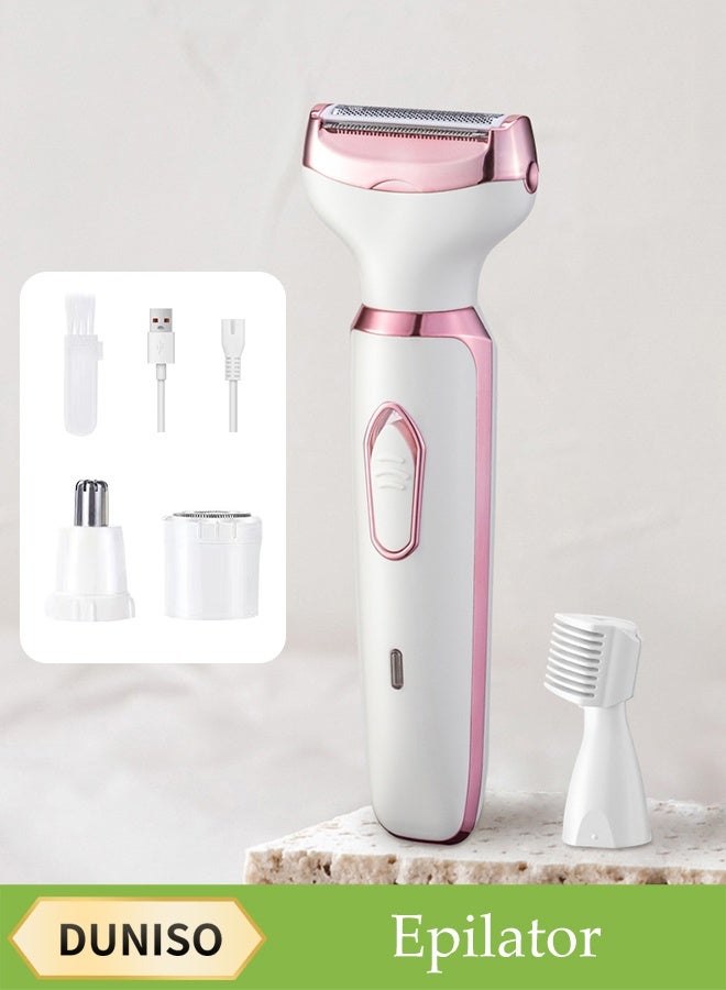 DUNISO ماكينة حلاقة كهربائية للنساء، ماكينة حلاقة للسيدات 4 في 1 بدون ألم، ماكينة تشذيب بيكيني محمولة ومقاومة للماء، جهاز إزالة شعر للسيدات قابل لإعادة الشحن للاستخدام الرطب والجاف، لإزالة الشعر من الوجه والساقين وتحت الإبط - Image 1