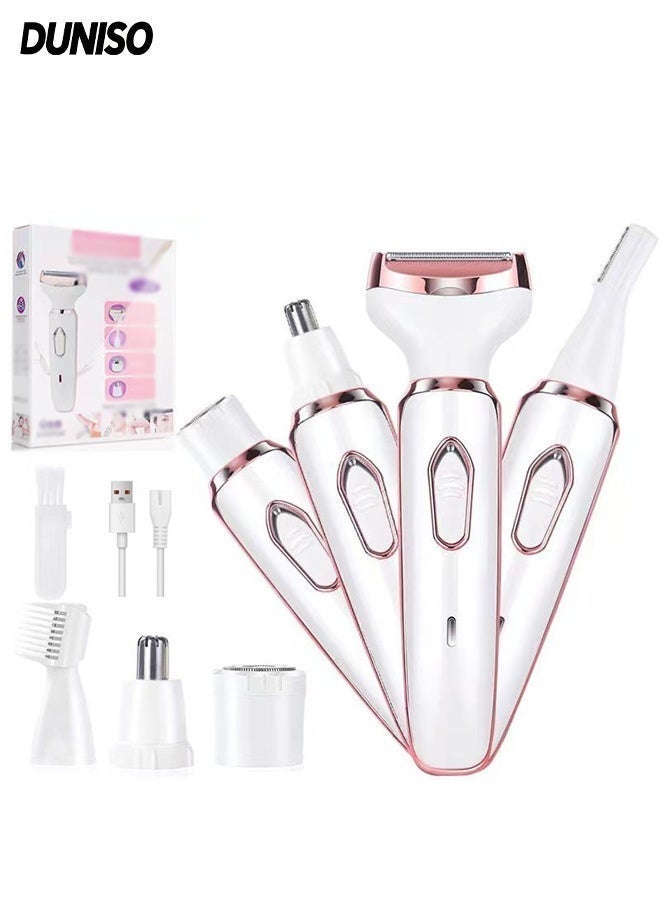 DUNISO Electric Lady Shaver, Cordless 4 in 1 Electric Lady Shaver for Women, Rechargeable Painless Razor,Portable Waterproof Bikini Trimmer,Suitable for Face Legs Underarm Nose and Eyebrow - Image 1