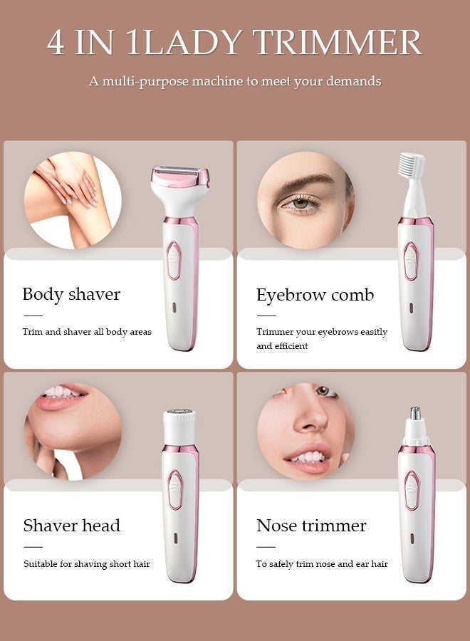 DUNISO Electric Lady Shaver, Cordless 4 in 1 Electric Lady Shaver for Women, Rechargeable Painless Razor,Portable Waterproof Bikini Trimmer,Suitable for Face Legs Underarm Nose and Eyebrow - Image 5