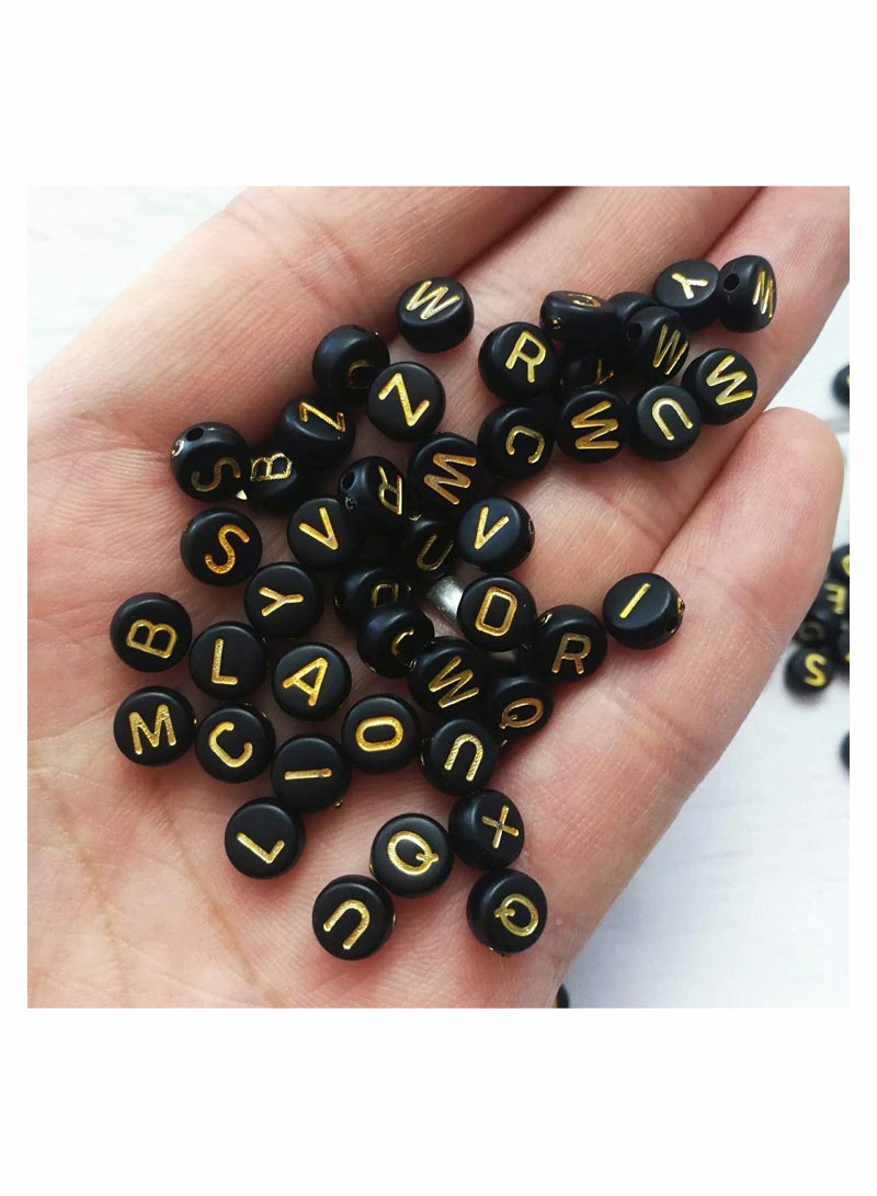 Excefore Black Letter Beads, Black Round Acrylic with Gold Alphabet Letter Beads Heart Pattern Beads and Crystal Line for Jewelry Making (Black&Gold, 1400pcs，4x7mm） - Image 5