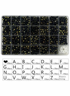 Excefore Black Letter Beads, Black Round Acrylic with Gold Alphabet Letter Beads Heart Pattern Beads and Crystal Line for Jewelry Making (Black&Gold, 1400pcs，4x7mm）  - Image 2