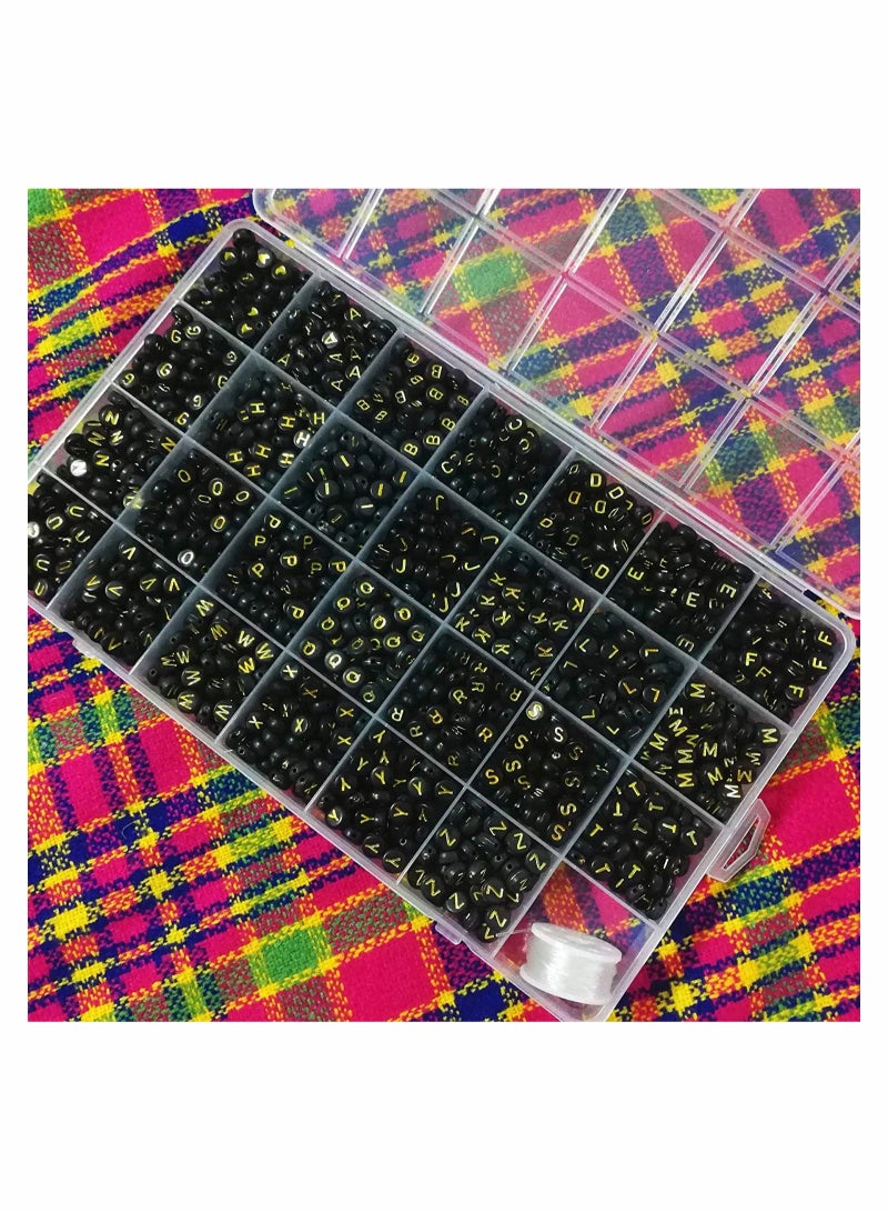 Excefore Black Letter Beads, Black Round Acrylic with Gold Alphabet Letter Beads Heart Pattern Beads and Crystal Line for Jewelry Making (Black&Gold, 1400pcs，4x7mm） - Image 4