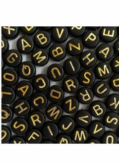 Excefore Black Letter Beads, Black Round Acrylic with Gold Alphabet Letter Beads Heart Pattern Beads and Crystal Line for Jewelry Making (Black&Gold, 1400pcs，4x7mm）  - Image 3