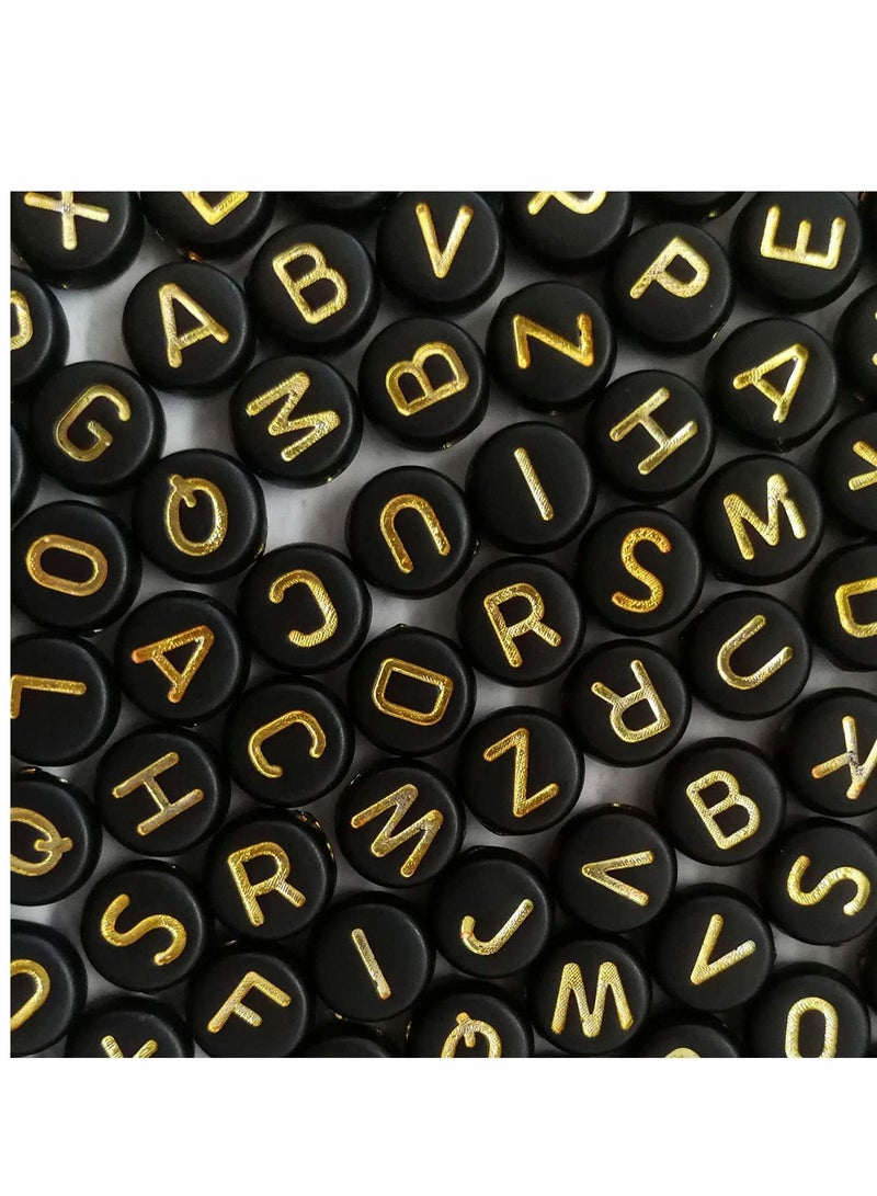 Excefore Black Letter Beads, Black Round Acrylic with Gold Alphabet Letter Beads Heart Pattern Beads and Crystal Line for Jewelry Making (Black&Gold, 1400pcs，4x7mm） - Image 3