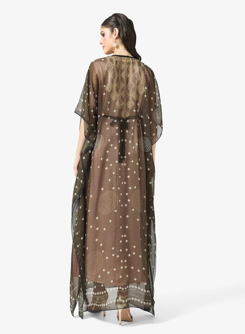 ارابيان كلوزيت Modern Bandhani Print V-Neck Kaftan