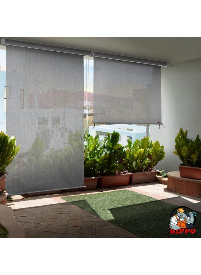 HIPPO 180 GSM HDPE Outdoor Balcony Roller Blind, UV & Dust Protection Corded Roll Up and Down Light Filtering Blinds for Garden (Charcoal-Grey, 4FTX7FT) - Image 1