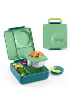 OMIE OmieBox Bento Box for Kids - Insulated Stainless Steel Bento BPA free Lunch Box with Leak Proof Thermos Food Jar - 3 Compartments, Two Temperature Zones for Hot & Cold Food - 1390ml (Meadow)  - Image 1