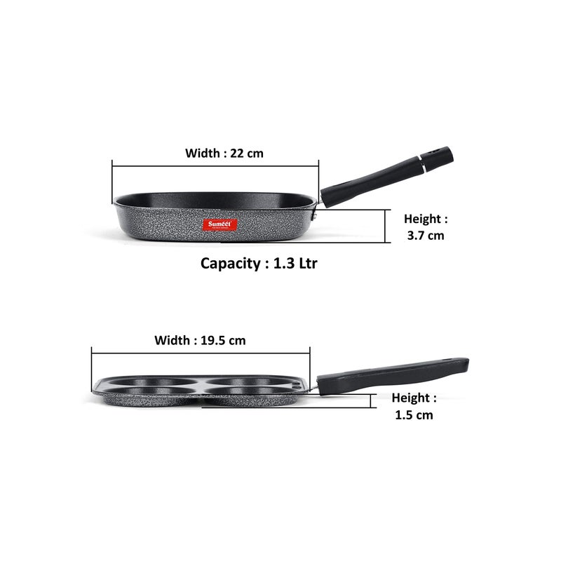 Sumeet NonStick Lacag Cookware Set (Grill Pan-22cm Dia + Mini Multi Snack Maker - 4 Cavity -19.5cm) - Image 4