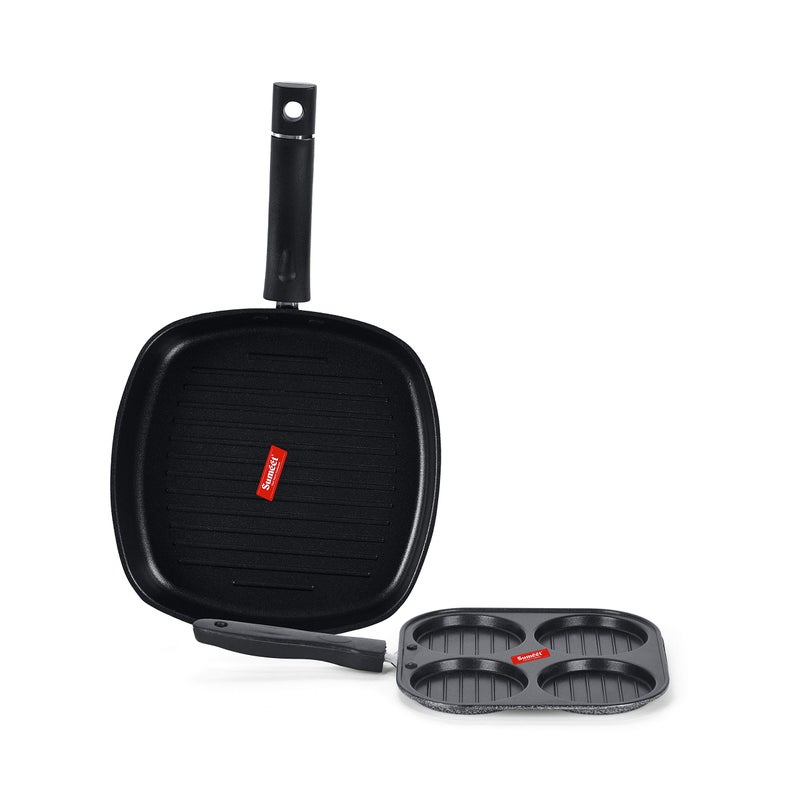 Sumeet NonStick Lacag Cookware Set (Grill Pan-22cm Dia + Mini Multi Snack Maker - 4 Cavity -19.5cm) - Image 1