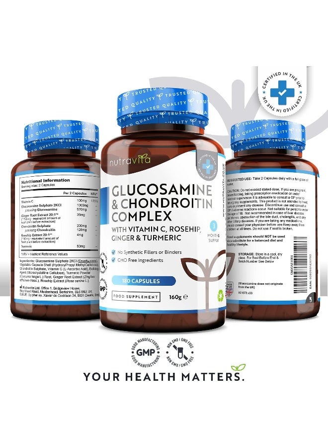 Nutravita Nutravita Glucosamine And Chondroitin Complex with Vitamin C, Rosehip, Ginger & Turmeric - 180 Capsules  - Image 3