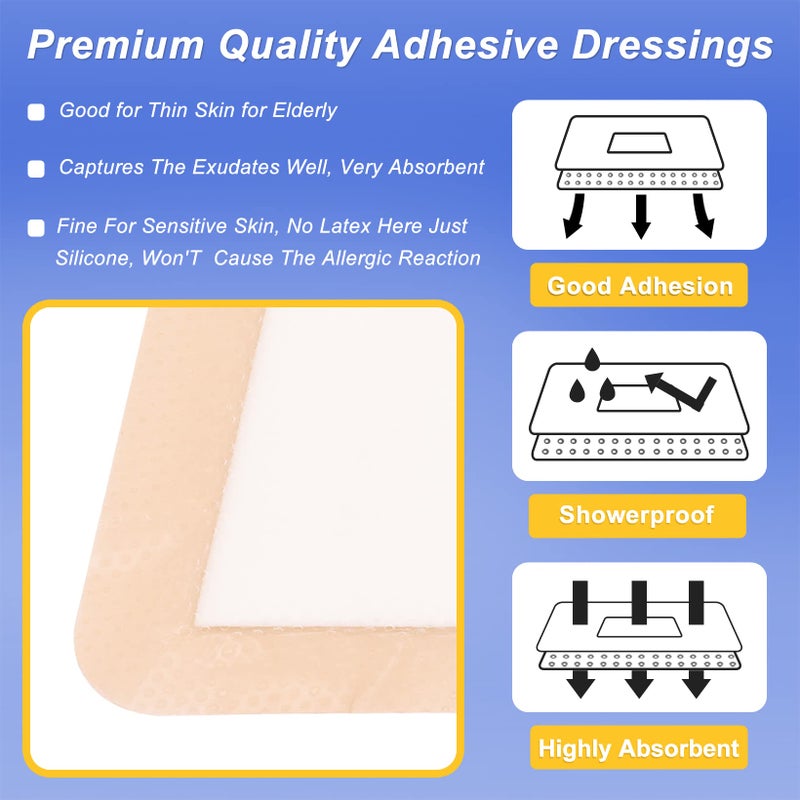 Niceful Silicone Foam Dressing | Large Bandages for Wounds Pressure Sores Post-Surgery 5"x5" ï¼ˆ10Pcsï¼‰ - Image 3