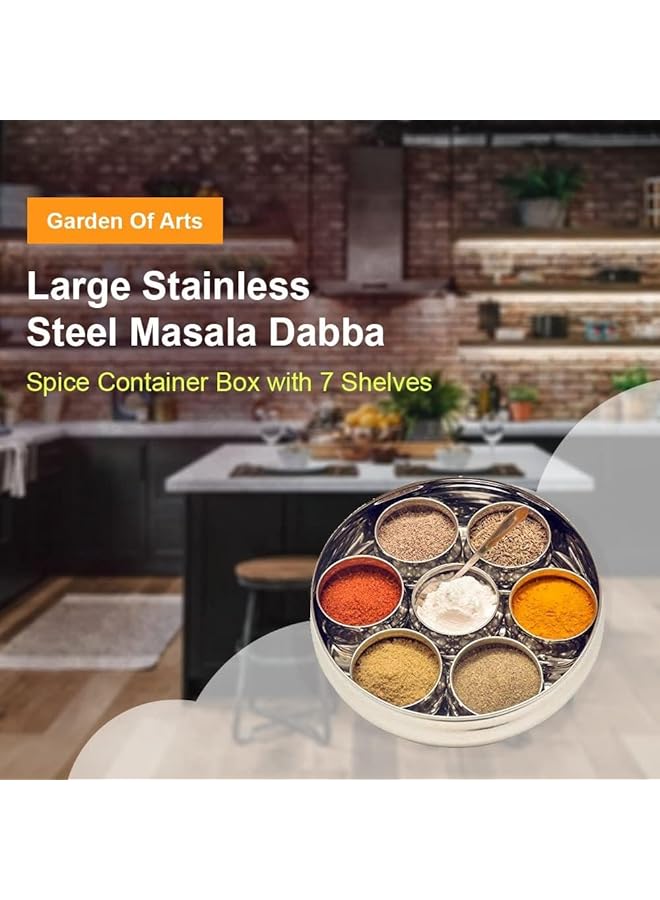 جاردن أوف آرت صندوق كبير من الفولاذ المقاوم للصدأ لحفظ بهارات ماسالا دابا مع 7 أرفف 8 * 8 * 3 بوصات - Image 2