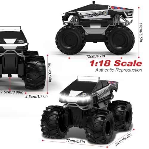 Cokzer Police Remote Control Car 118 Cyber Truck Remote Control Car 24 GHz Waterproof Amphibious RC Cars 4WD All Terrain OffRoad Pickup 360 Rotatable Monster Truck Toys for Boys RC Cars Ages 6 - Image 5
