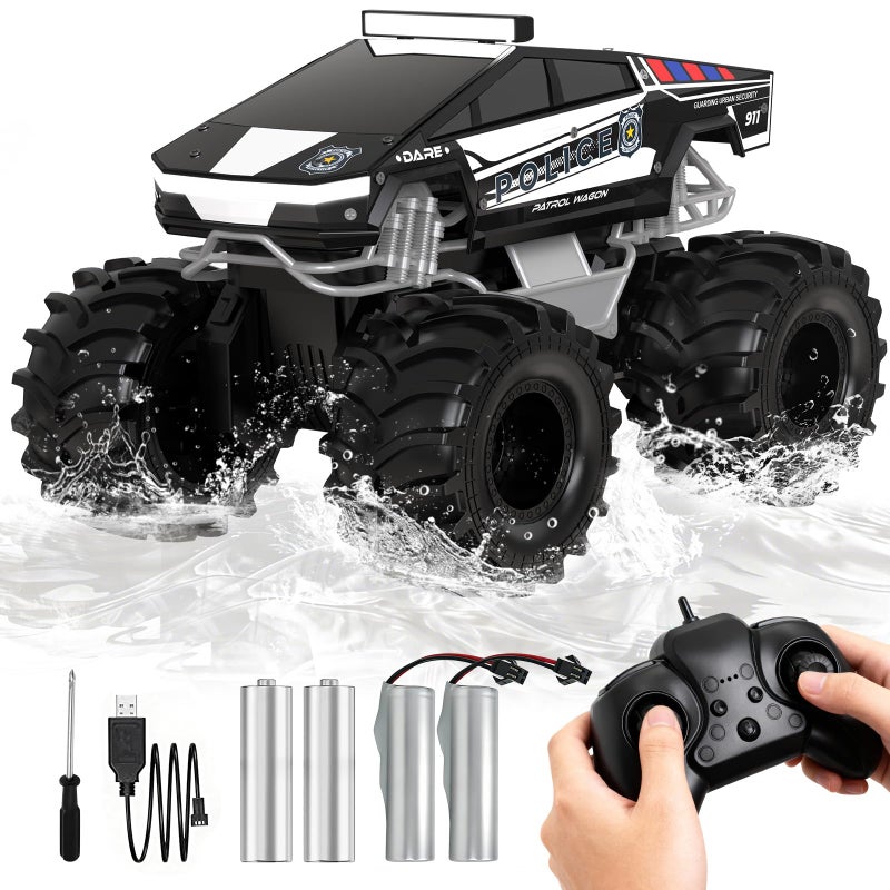 Cokzer Police Remote Control Car 118 Cyber Truck Remote Control Car 24 GHz Waterproof Amphibious RC Cars 4WD All Terrain OffRoad Pickup 360 Rotatable Monster Truck Toys for Boys RC Cars Ages 6 - Image 3