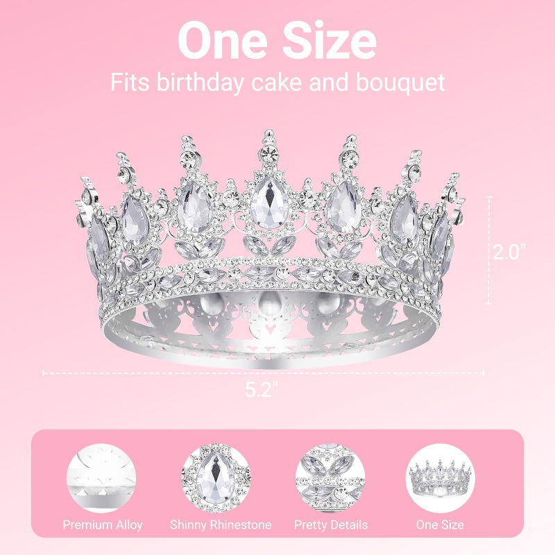 Papoopy Crown for Women, Queen Crown Tiara for Birthday Wedding Party Decorations Silver - Image 2